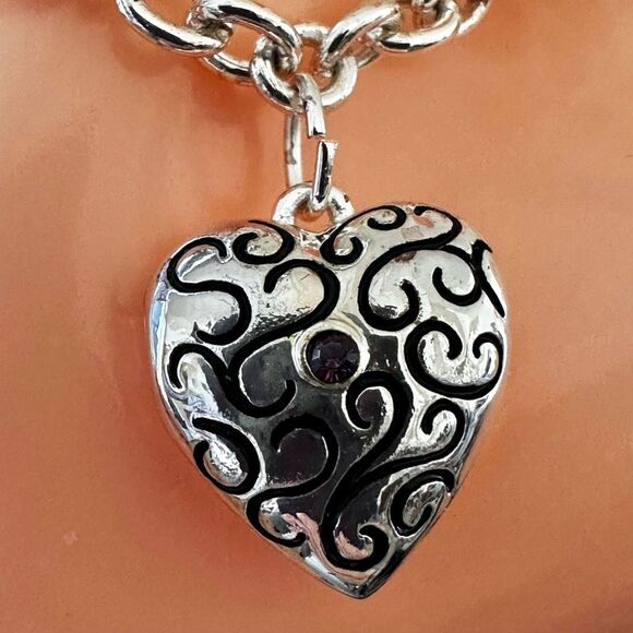 Silver-Tone Swirl Heart Locket Charm Bracelet - Picture 9 of 11